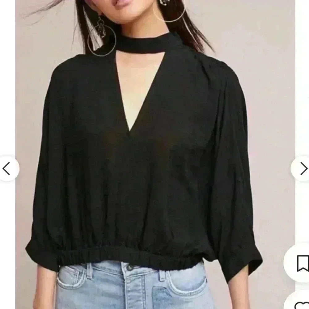 Anthropologie Maeve High-neck Cutout Blouse Black size small gently used